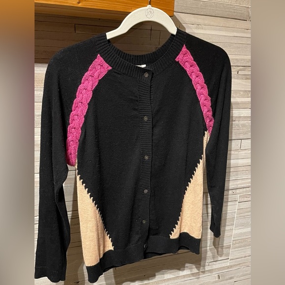 SI.IAE Wool knit blend tricolored 3/4 sleeve cardigan size medium - Picture 4 of 6